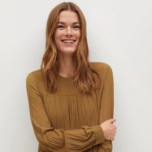 Mango Med Brown Flowy Pleated Dress